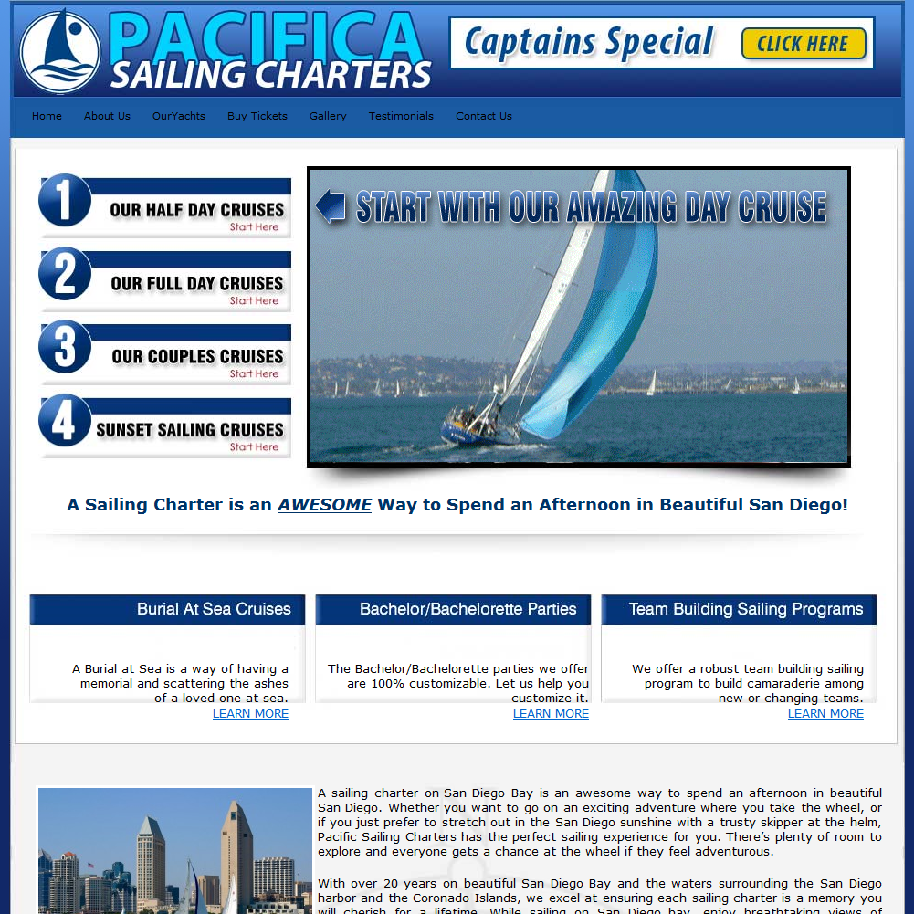 Pacifica Yacht Charters - Home - San Diego Sailing & Sightseeing Cruises - Things to do in SD, California (CA)